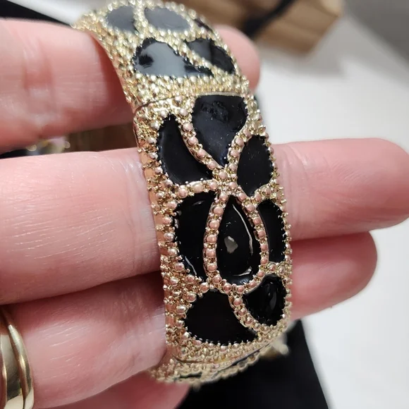 Vintage 3 piece Stretch Bracelet Lot Bundle Glass Bead AB Faux Pearls Enamel - Picture 10 of 11